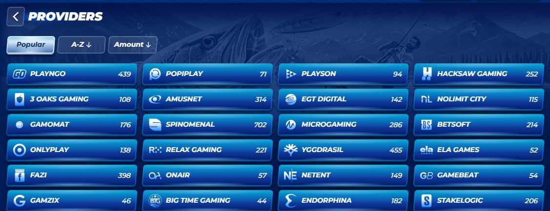 Browse all game providers available at BassBet platform
